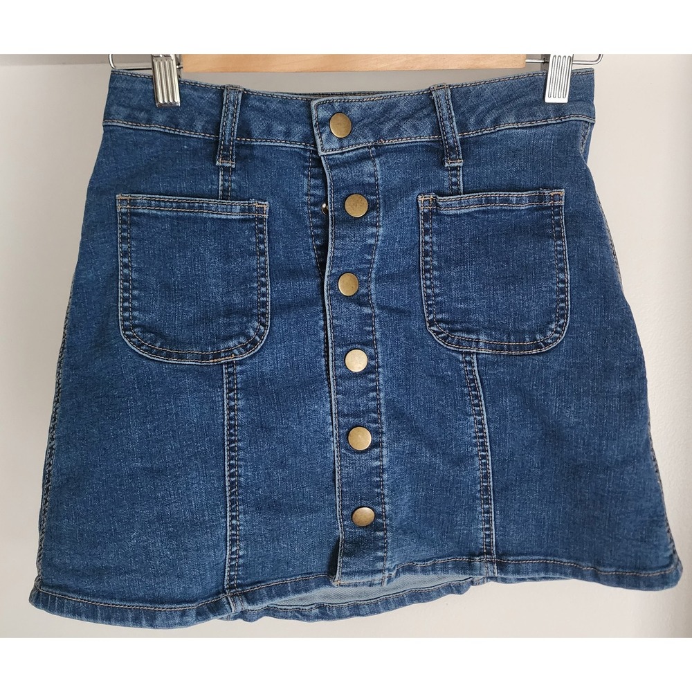 Altar'd State Skirt XXS Blue Mini Solid Cotton Blend Wrap A-Line Casual
